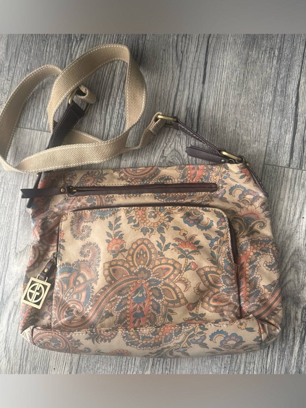 Giani Bernini  Paisley Crossbody Bag in Beige and Coral